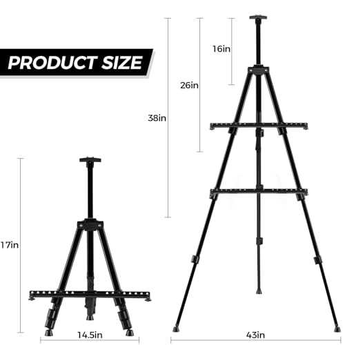 Art Easel for Painting and Display – 6pcs Adjustable Floor 66 Inch Folding Aluminum Easel Stand for Sign - Table Top Canvas Stand - Portable Drawing Paint Heavy Duty for Artist Adults Holder or Teen - style: 66B 6-Pack