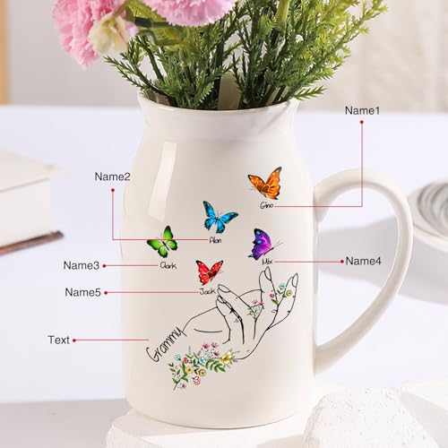 Personalized Flower Vase Small Ceramic Vase Custom with Kid's Name Mother's Day Birthday Gift for Mom, Wife, Grandma, Mama, Nana for Home Decor Living Room Bedroom - color: Style 05