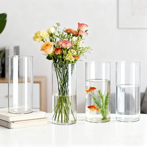 4 Pack Acrylic Cylinder Vases for Centerpieces,10 inch Tall Clear Flower Vases, Unbreakable Vases,Hurricane Candle Holders Floating Candle Vase for Wedding Dinner Table Party Living Room Decor - size: 4 Pack(4" W x 10" H)