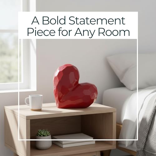 Decorative Ceramic Heart Sculpture for Home Decor - Ornament for Bathroom, Office, and Living Room Decor - Modern Figurine Accent for Bedroom, Shelf Display, and Coffee Table - 12", Red - color: Red, size: 11x5x11