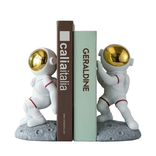 Space Theme Bookends for Shelves, Astronaut Moon Book Ends for Kids Room, Decorative Planet Book Stoppers to Hold Books Heavy Duty, Unique Boys and Girls Gift (Gray) - color: Gray - Astronauts