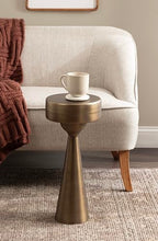 Kate and Laurel Solbrett Modern Sophisticated Metal Drink Table, 10 x 10 x 22, Antique Brass, Contemporary Mini Pedestal Table with Unique Sculptural Design for Use as Indoor Plant Stand - color: Gold