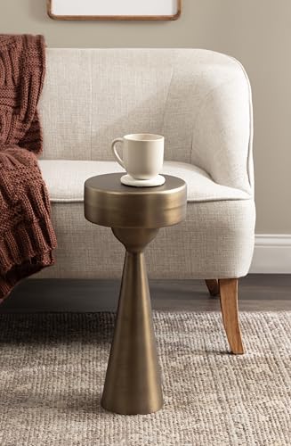 Kate and Laurel Solbrett Modern Sophisticated Metal Drink Table, 10 x 10 x 22, Antique Brass, Contemporary Mini Pedestal Table with Unique Sculptural Design for Use as Indoor Plant Stand - color: Gold