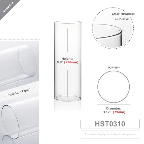 WGVI Hurricane Candle Holder Sleeve, Wide 3", Height 10", Clear Glass Cylinder Candleholder, Chimney Tube, Open Ended Candle Shade, 1 Piece - size: 3"x10"H