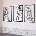 CHENGU 3 Pieces Metal Minimalist Abstract Woman Wall Art Line Drawing Wall Art Decor Single Line Female Home Hanging for Kitchen Bathroom Living Room - style: Elegant Style
