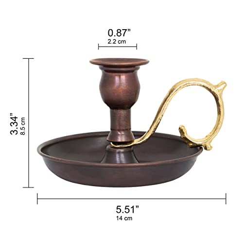 Copper Handmade Candle Holder for Rustic Home Decor with Handle Metal Candle Holders for Pillar Candles Gothic Decor Candlestick Holders (Oxide) - color: Oxide
