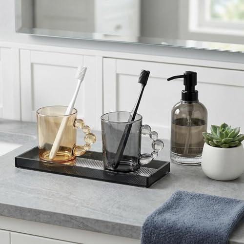 13.4"x4.3"Black Bathroom Trays for Counter,Long Narrow Tray countertop,Small Acrylic Trays for Vanity Makeup Storage,Coffee Table Organizer,Kitchen Tray,Decorative Perfume Tray for Dresser - size: 13.4" x 4.3" x 1"