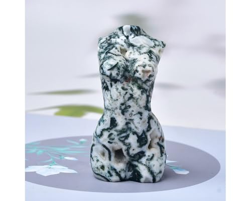 Natural Ocean Grass Agate Crystal Female Model Figurine Hand Carved Body Sculpture Statue Gemstone Small Figurine Reiki 3 Inch Home Office Decor Ornaments 100-150 Grams - color: Ocean Grass Agate