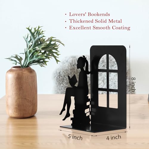 8 inch Lovers Bookends Book Ends for Shelves Decorative,Metal Book End Nonskid Book Holder Book Stopper Home Valentines Decor for Movies/CD/Video Games Valentines Decorations Gift(Set of 2) - color: Black