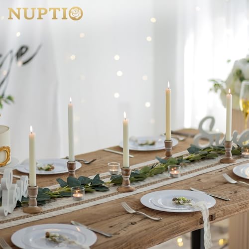 NUPTIO Taper Candle Holders Wood: Set of 2 Rustic Brown Wooden Candlestick Holder - Vintage Small Farmhouse Candles Stick Candleholder for Fall Christmas Home Living Room Table Decor