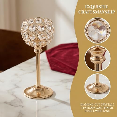 Crystal Candle Holders 4 Set of 12 - Gold Vintage Hollow Ball Candle Stand for Table Centerpiece, Crystal Metal Tealight Candlestick for Wedding, Dining Room Decor - color: Golden, size: 4Sets(12 Pcs)