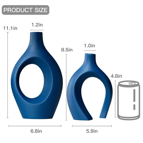 Lvases Snuggle Hollow Ceramic Vase Set of 2, 11Inch Nordic Modern Boho ins Style Decorative Ceramic Aesthetic Flower Vases for Home Decor Living Room Shelf Table Decorative (Matte Navy Blue) - color: Extra Large Navy Blue