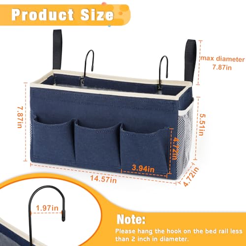 Lilithye Bedside Caddy Bedside Organizer Bedside Storage Caddy with Fixed Straps and Water Bottle Holder for Home College Dorm Bunk Bed Hospital Bed Crib Bed Rails (Navy Blue) - color: Navy Blue