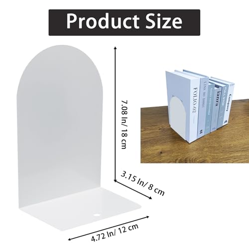MerryNine Metal Book Ends, 4 Pack White Bookends for Shelves, Book Holder for Heavy Books, Book End for Kids Books, Decoration Bookend for Home Office - color: White