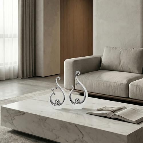 LCCCK Glossy White and Silver Decor Ceramic Statue, Modern Abstract Sculpture Art for Luxury Centerpiece - Shelves Bookshelf&Dining Table Decorations, Entryway Coffee Table Tv Stand Home Decor - color: White Silver
