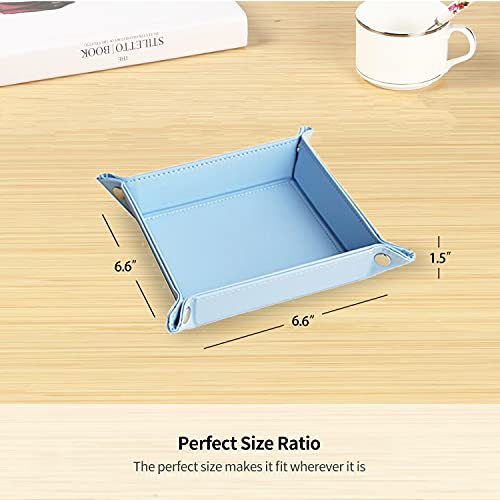 YAPISHI Key Dish Bowl for Men, Entryway Catchall Holder Bedside Table Valet Tray for Pocket Stuff, PU Leather Nightstand Organizer for Dice/Coins/Wallet/Watch/Rings/Sunglasses, Dresser/Coffee Table - color: Light Blue