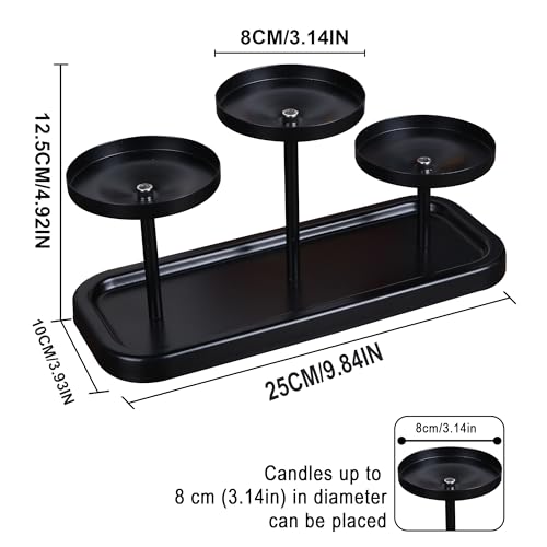 3arms Pillar Candle Holder Tray, Metal Black Candlestick Holder, Candle Holders Set of 3, for Dining Room, Table Centerpiece Decor,Decorative Tray - size: pillar's 3arms