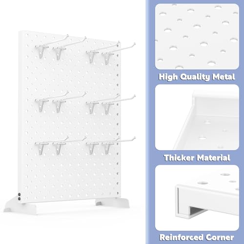 WALMANN Metal Tabletop Pegboard Display Standing Pegboards for Craft Shows, 12" x 16" Countertop Peg Board with Hooks for Jewelry & Accessories (Cream-White Pegboard with Hooks) - style: Cream-White Pegboard with Hooks