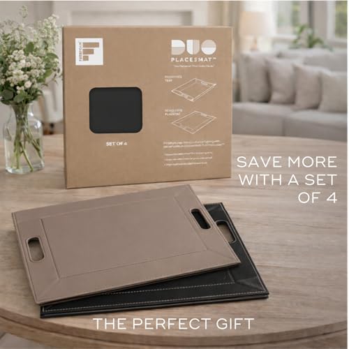 FREEFORM PLACEsMAT 2-in-1 Faux Leather Placemat & Serving Tray | Reversible Design, Lays Flat & Easy to Clean | Ottoman Food Tray, Perfect Housewarming Gift, 18” x 14” (Black & Mocha, Single)