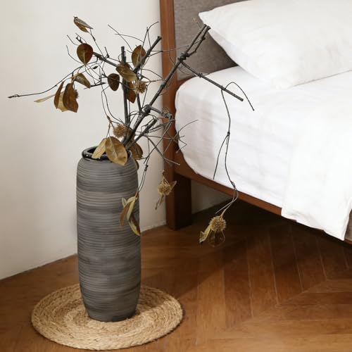 ALMA Black Tall Floor Vase for Pampas Grass, 18'' Gray Extra Large Floor Vase for Home Decor, Big Unique Ceramic Flower Vases for Living Room Floor,Fireplace,Mantel Decoration - color: Bottle-black-18"