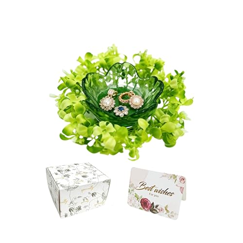 Mini Flower Ring Plate Jewelry Storage Tray Ring Holder for Dressing Table, Bedside Table, Room Bathroom Decoration, Cute Valentine's Day Christmas Birthday Gift for Women (green flower) - color: green Jewelry Tray and Flower Base