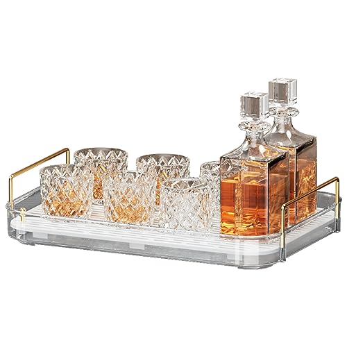 Seoneiro Whiskey Tray, Glass Cup Rack, Mug Holder, Coffee Cup Organizer, Bathroom Countertop with Drain Board Wine Glass Decorative Food Tray, Kitchen Spice Rack - color: Transparent Color-1