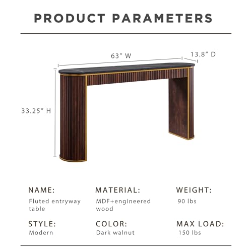 OKD Modern Fluted Console Table, 63" Long Narrow Entryway & Sofa Tables for Hallway, Tall Accent Table Behind Couch for Foyer Living Room, Dark Walnut - color: Dark Walnut