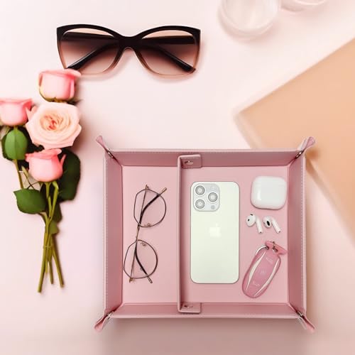 UnionBasic Medium Valet Tray, Jewelry Tray for Rings Watches Earrings, Entryway Catchall Caddy for Coins Keys Change, Nightstand Bedside Valet Holder, Trays for Electronic Gadgets, Candy Pink Plus - color: Candy Pink, size: 9.5" x 7.9" x 2"