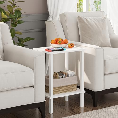 TUTOTAK End Table, Side Table, Nightstand, 2-Tier Storage Shelf, Sofa Side Table for Small Space, Living Room, Bed Room V1TB01BW034 - color: Pure White