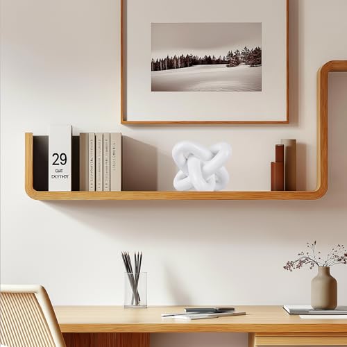 White knot sculpture, three-knot sculpture white home decor accent, suitable for rustic-style coffee table stands, living room TV cabinets, dining tables, entryway shelves, and small decorations. - color: White