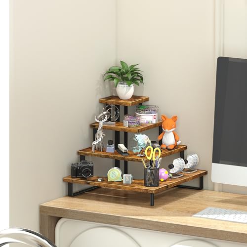 ELITEROO 4 Tier Display Riser Stand, Wood & Metal, Space Saving Corner Stand for Retail, Vendor & Home Use - size: Corner