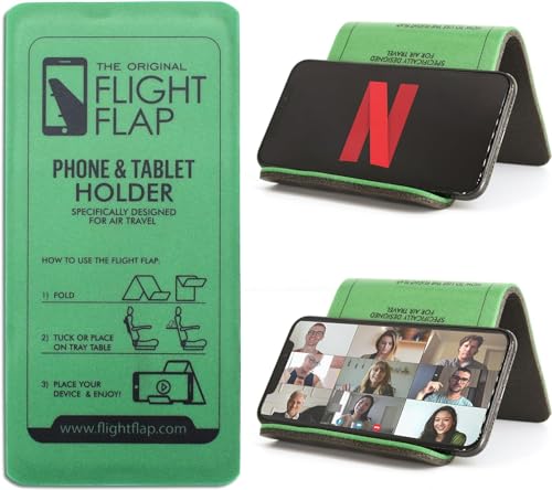 Flight Flap Airplane Phone Holder, Flexible Cell Phone Holder, Folding Cellphone Stand for Desk, Bed, Office, Treadmill - Airplane Gadgets for Long Travel Accessories - Plane Essentials (Green) - color: Green, size: Large
