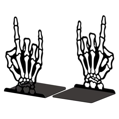 Peacoblue Metal Bookends for Shelves, Modern Decorative Heavy Duty Study Book Ends Stoppers for Office, Desk, Shelf, Room 5.3"x4.3"x7.9" Cast Iron Simple Tall Bookends 1 Pair (Skeleton Hand) - style: Skeleton Hand