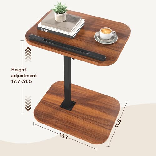TV Tray Table, Adjustable Height, Flip-Top, Snack Side Table with 360° Swivel and 180° Tilt, C Shaped End Table for Couch, Sofa, Bed, Recliner, Walnut - color: Walnut