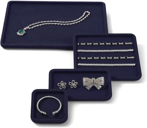 Microfiber Jewelry Trays Stackable Ring Earring Bracelet Necklace Bangle Watch Display Tray Drawer Organizer 3.93 * 3.93 * 0.59inch (Blue - color: Blue, size: 10*10cm Tray