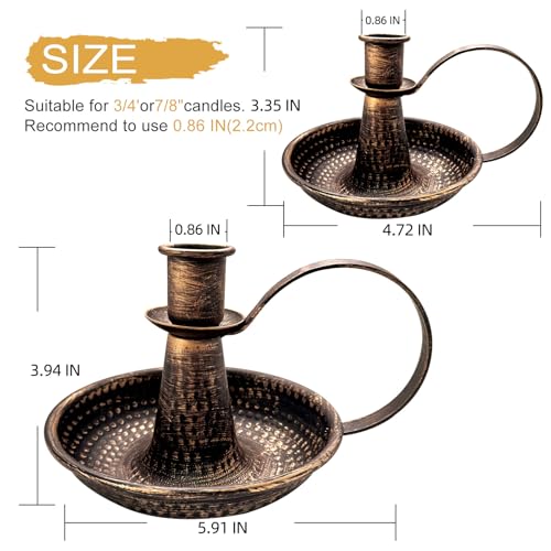 Gold Brass Vintage Candlestick Holders, with Handle, Taper Candle Holder for Candlesticks, for Fireplace Party, Dining, Home, Wedding Decor,Fits 3/4 inch Thick Candle&Led Candles（Set of 2pcs） - color: Gold, size: 1 set (2 pcs)