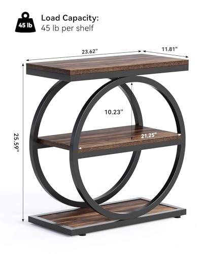 LITTLE TREE End Table, 3-Tier Side Table, Slim Sofa Side Table for Living Room, Tall Bedside Table Nightstand for Bedroom, Rustic Brown and Black - color: Rustic Brown