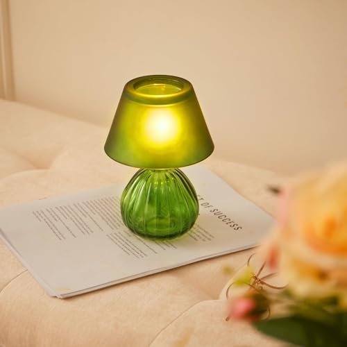Table Lamp-Shaped Glass Hurricane Candle Holder,Crystal-Decorated Candle Holder,Tea Lights and Electronic Candles, Vintage Decoration,Warm Gift.Wedding Party Supplies,Christmas Dark Green