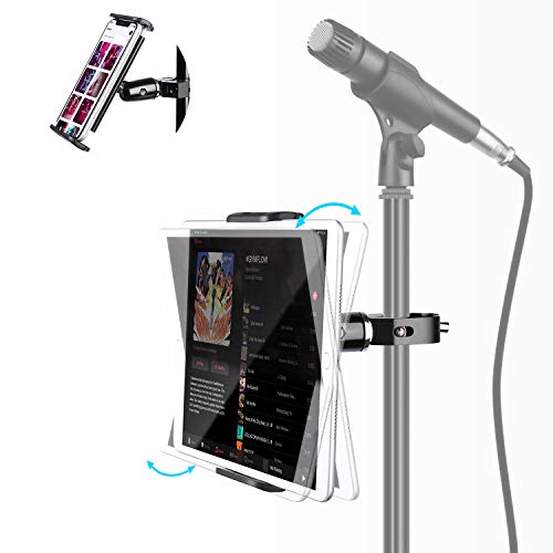 elitehood Metal iPad Holder for Mic Stand, 360° Adjustable Mic Stand Tablet Holder, Aluminum iPad Mount for Music Microphone Stand, Compatible with 4.7-13" Tablets and Cell Phones - size: 4.5in - Single Ball Joint
