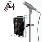 elitehood Metal iPad Holder for Mic Stand, 360° Adjustable Mic Stand Tablet Holder, Aluminum iPad Mount for Music Microphone Stand, Compatible with 4.7-13" Tablets and Cell Phones - size: 4.5in - Single Ball Joint