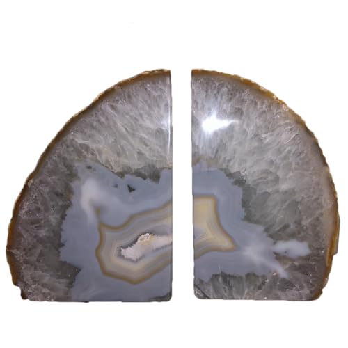 JIC Gem Natural Agate Book Ends Decorative geode bookends for Heavy Books with Rubber Bumpers Crystal Bookends for Shelves and Office Decoration 1 Pair(6 to 8 Lbs) - color: Natural, size: 6-8LBS.