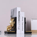 Gold Thinker Bookends,Abstract Face Resin Book Ends with Puzzle Pattern,Modern Decorative Book Stoppers for Shelf,Desk & Office Decor,Heavy Duty Non-Slip,Set of 2 (Set A)