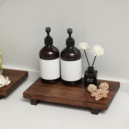 (12 x 7 Inch) Wood Riser Soap Tray, Farmhouse Wood Pedestal Stand for Kitchen Counter Sink, Rustic Wooden Riser Decorative Bathroom Counter Dishes Plant Bottles Candles Display - style: Country Rustic