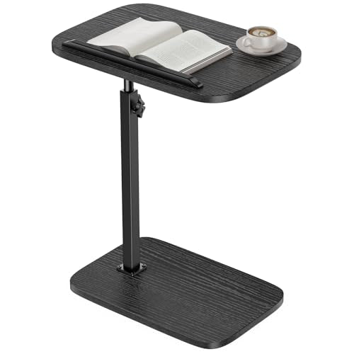 HUANUO Adjustable TV Tray, Height Adjustment TV Trays with 360° Swivel and 90° Tilt, Sturdy & Multi-Functional Sofa Table with Anti-Slip Bar, Space-Saving Side Table for Couch, Bedside, and Dining Use - color: Black