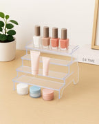 4 Tier Compact Acrylic Display Risers for Perfume, Cupcakes, Figurines – Clear Tiered Tray Stand for Decorative Organizing, Party, Holiday 8.27 IN