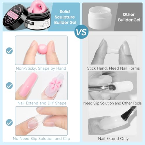 Sculpting Gel for 3D Nail Art Gel Non Stick Hand Solid Builder Hard Gels for Extension Carving Sculpting Beauty Nail Charms for Beginner and Salon DIY - color: Clear&Pink&Nude