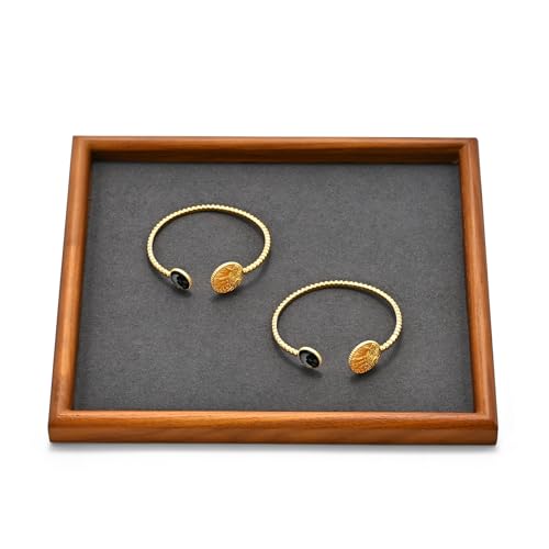Jewelry Display Tray for Ring Earrings Necklace Bangle Solid Wood Jewelry Dish Tray Catchall(M,Grey) - color: Grey, size: 18 * 20 * 1.5cm