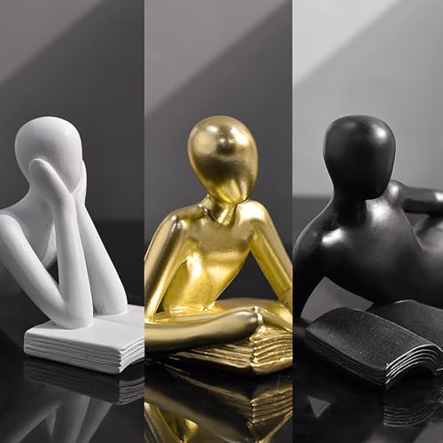 Gold Thinker Statue Reading a Book - Resin Modern Abstract Figurine Home Office Desk Decor, Unique Gift for Book Lovers (Style D) - color: Thinker-gold-d