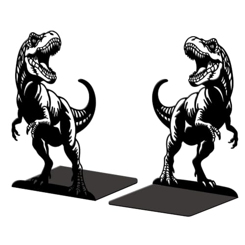 Peacoblue Metal Bookends for Shelves, Modern Decorative Heavy Duty Study Book Ends Stoppers for Office, Desk, Shelf, Room 5.3"x4.3"x7.9" Cast Iron Simple Tall Bookends 1 Pair (Tyrannosaurus Rex) - style: Tyrannosaurus Rex