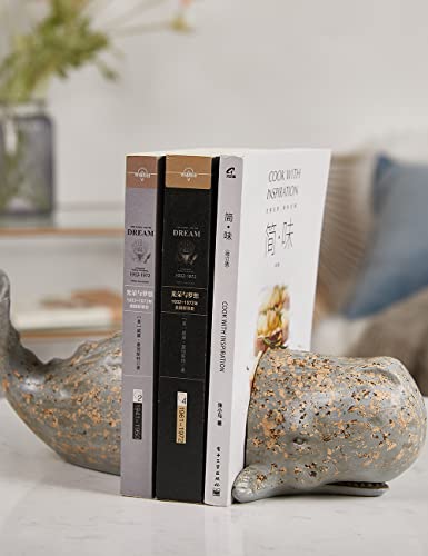 HAUCOZE Decorative Book Ends Ocean Decor Statue Whale Sculpture Table Centerpiece Gift for Home Office Bookshelf 9.4 Inch